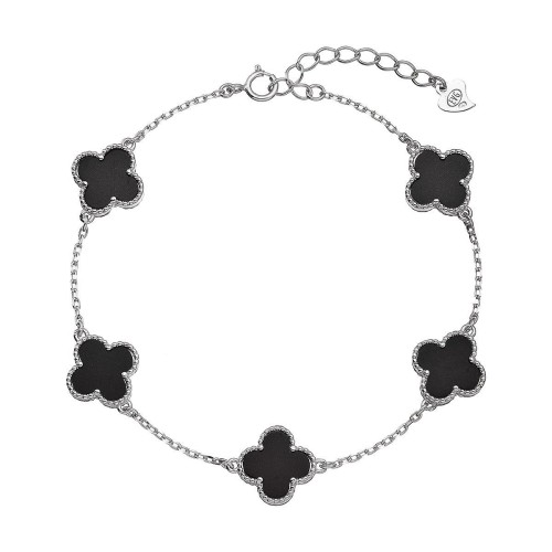 Stříbrný náramek čtyřlístky pinolit 13089.3