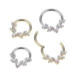 Zlacený ocelový septum piercing větévka s lístky (1,2 x 10 mm)