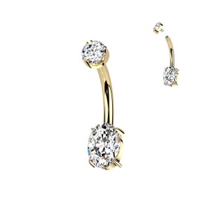 Luxusní zlacený piercing do pupíku s Moissanity 1.25ct, TITAN