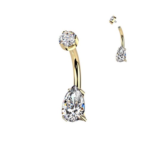 Luxusní zlacený piercing do pupíku s Moissanity 1.25ct, TITAN