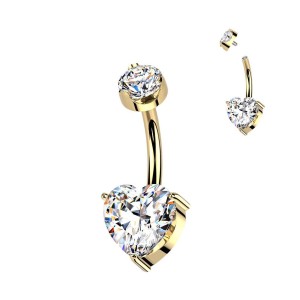 Luxusní zlacený piercing do pupíku s Moissanity 2,50ct, TITAN