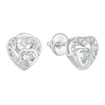 Stříbrné náušnice pecka se zirkonem bílé srdce 11288.1