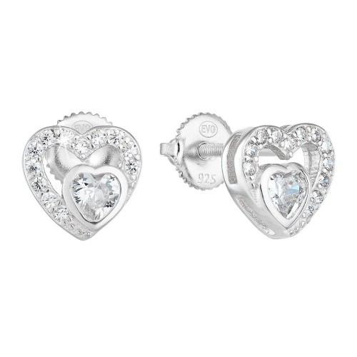 Stříbrné náušnice pecka se zirkonem bílé srdce 11288.1