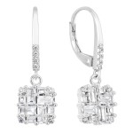 Stříbrné náušnice visací se zirkonem bílý kosočtverec 11297.1