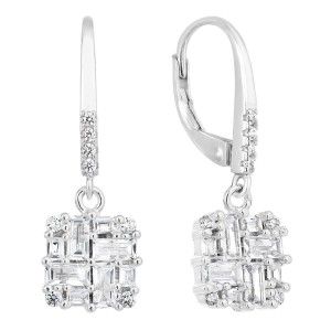 Stříbrné náušnice visací se zirkonem bílý kosočtverec 11297.1