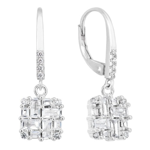 Stříbrné náušnice visací se zirkonem bílý kosočtverec 11297.1