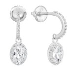 Stříbrné náušnice visací se zirkonem bílý ovál 11228.1