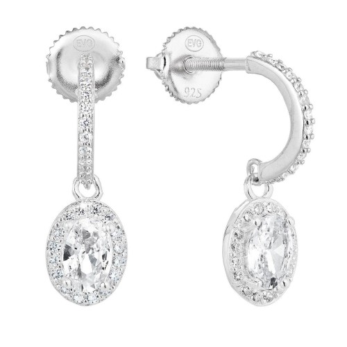 Stříbrné náušnice visací se zirkonem bílý ovál 11228.1