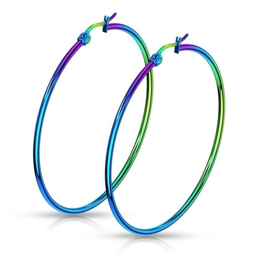 Duhové ocelové náušnice - kruhy 55 mm