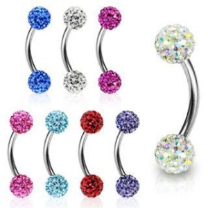 Piercing do obočí chirurgická ocel s krystalky HWESD02