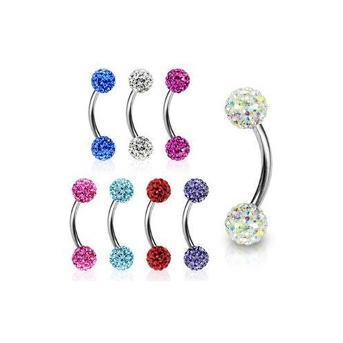 Piercing do obočí chirurgická ocel s krystalky HWESD02 (fialová)