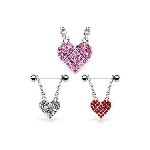 Piercing do bradavky chirurgická ocel se srdíčkem (čirá)