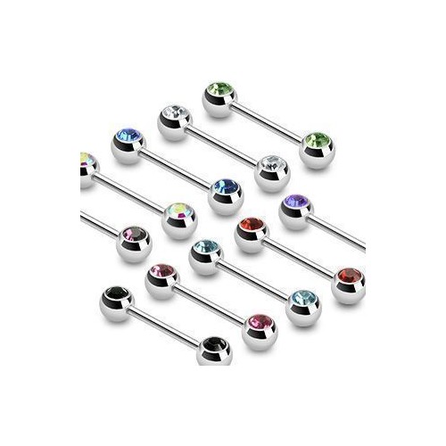 Piercing do bradavky chirurgická ocel s kamínky HWBS32 (duhová)