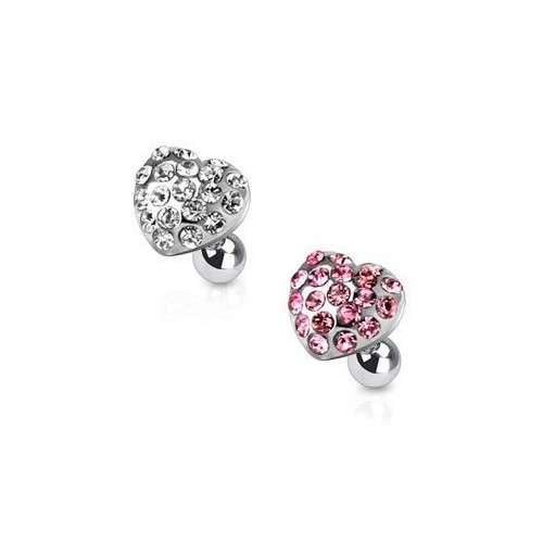 Piercing tragus chirurgická ocel srdce růžové