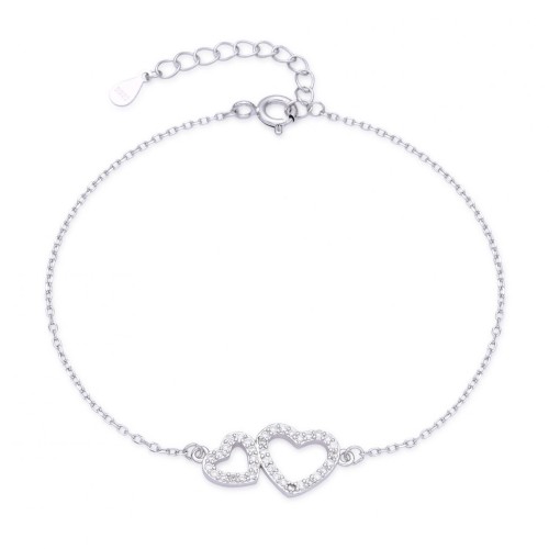 Dámský stříbrný náramek dvojité srdíčko