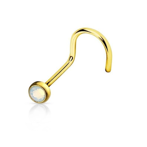 Zlacený zahnutý piercing do nosu - opalit