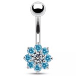 Stříbrný piercing do pupíku - kytička (růžová)