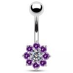 Stříbrný piercing do pupíku - kytička (růžová)