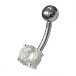 Stříbrný piercing do pupíku - kulatý zirkon 6 mm (čirá)