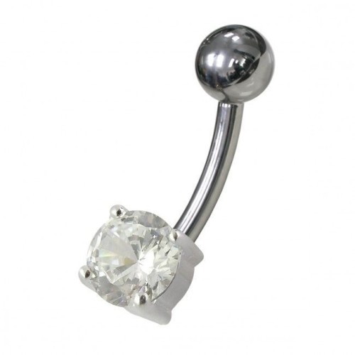 Stříbrný piercing do pupíku - kulatý zirkon 6 mm (čirá)