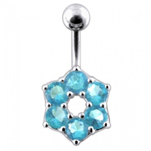 Stříbrný piercing do pupíku - kytička (tyrkysová)