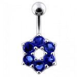 Stříbrný piercing do pupíku - kytička (tyrkysová)