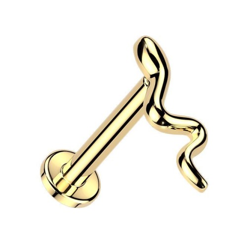 Zlacená labreta / piercing do ucha - had (1,2 x 6 mm)
