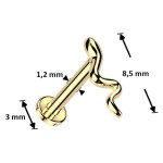 Zlacená labreta / piercing do ucha - had (1,2 x 6 mm)