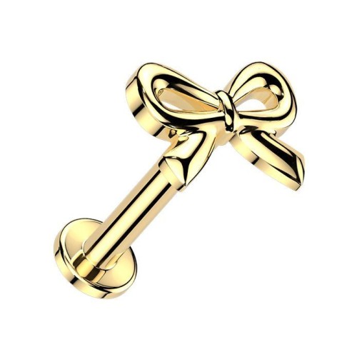 Zlacená Llabreta / piercing do ucha - mašlička (1,2 x 8 mm)