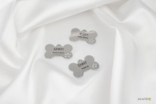 Ocelová psí známka - kost se zirkony, vel. S