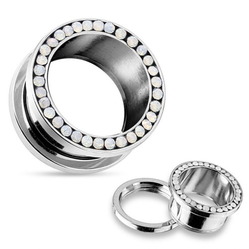 Tunel chirurgická ocel s opály HWPS91 (10 mm)