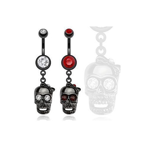 Piercing do pupíku černá lebka HWNSB1017 (červené)