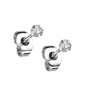 Ocelové náušnice - čiré zirkony 2 mm