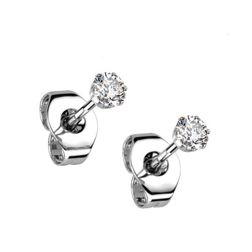 Ocelové náušnice - čiré zirkony 2 mm