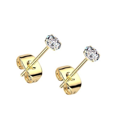 Zlacené stříbrné náušnice na puzetu - zirkony 3 mm