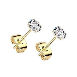 Zlacené stříbrné náušnice na puzetu - zirkony 4 mm