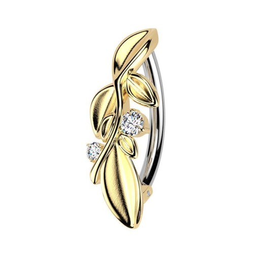 Zlacený piercing do pupíku s lístečky