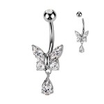 Zlacený piercing do pupíku motýlek (čirá)