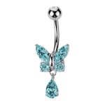Zlacený piercing do pupíku motýlek (čirá)
