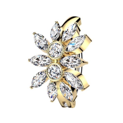 Zlacený piercing do pupíku s kytičkou