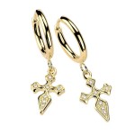 Zlacené kruhové ocelové náušnice s křížky