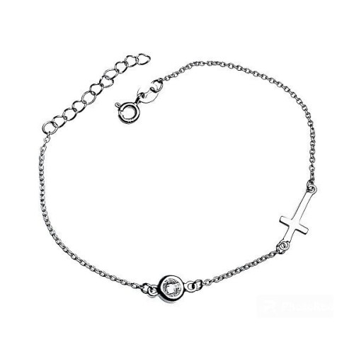 Stříbrný náramek na nohu s křížkem a zirkonem