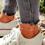 Stříbrný náramek na nohu s křížkem a zirkonem