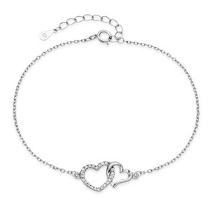 Stříbrný náramek spojená srdce