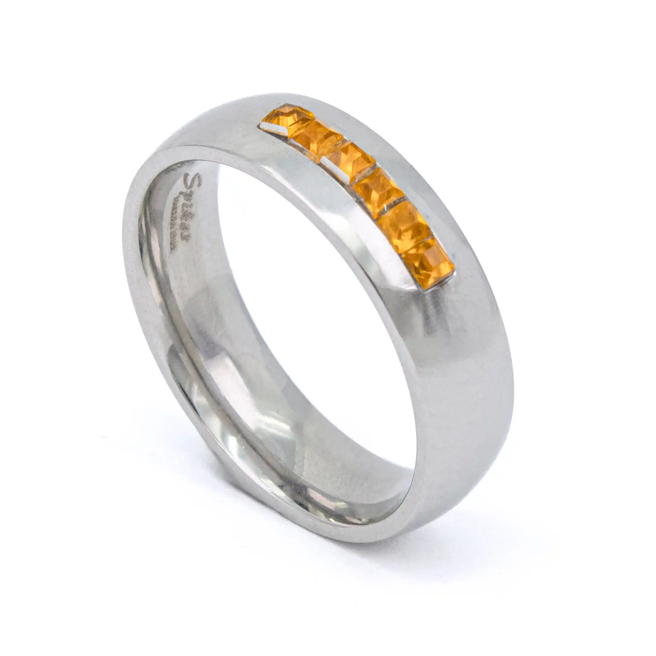 Prsten chirurgická ocel se žlutooranžovými kamínky HWSR26