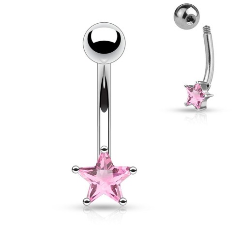 Piercing do obočí - hvězda, růžová barva
