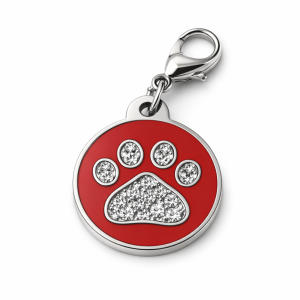 Psí známka kulatá červená s tlapkou