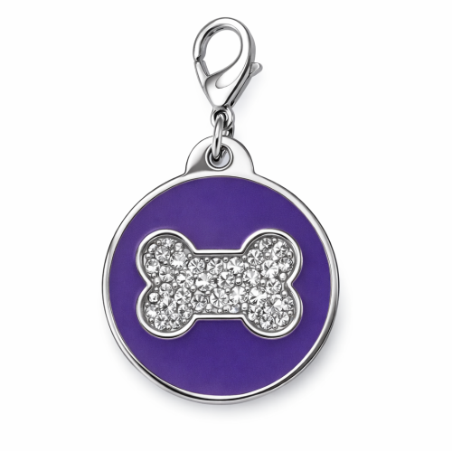 Psí známka kulatá fialová s kostičkou