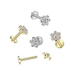 Zlacený piercing do brady - labreta kytička TITAN (1,2 x 6 mm)