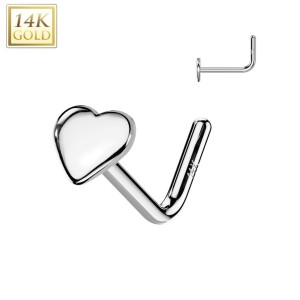Zahnutý zlatý piercing do nosu - srdíčko, Au 585/1000